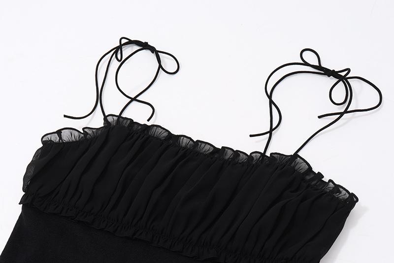 Mesh ruched ruffle knotted cami top