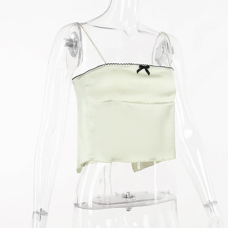 Bowknot ruffle self tie backless cami top