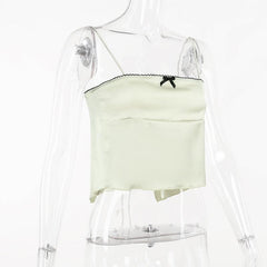 Bowknot ruffle self tie backless cami top