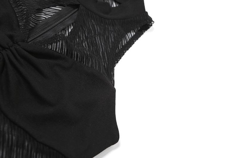 High neck ruched hollow out mesh zip-up tank top