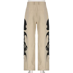 Abstract high rise button pocket contrast straight leg pant