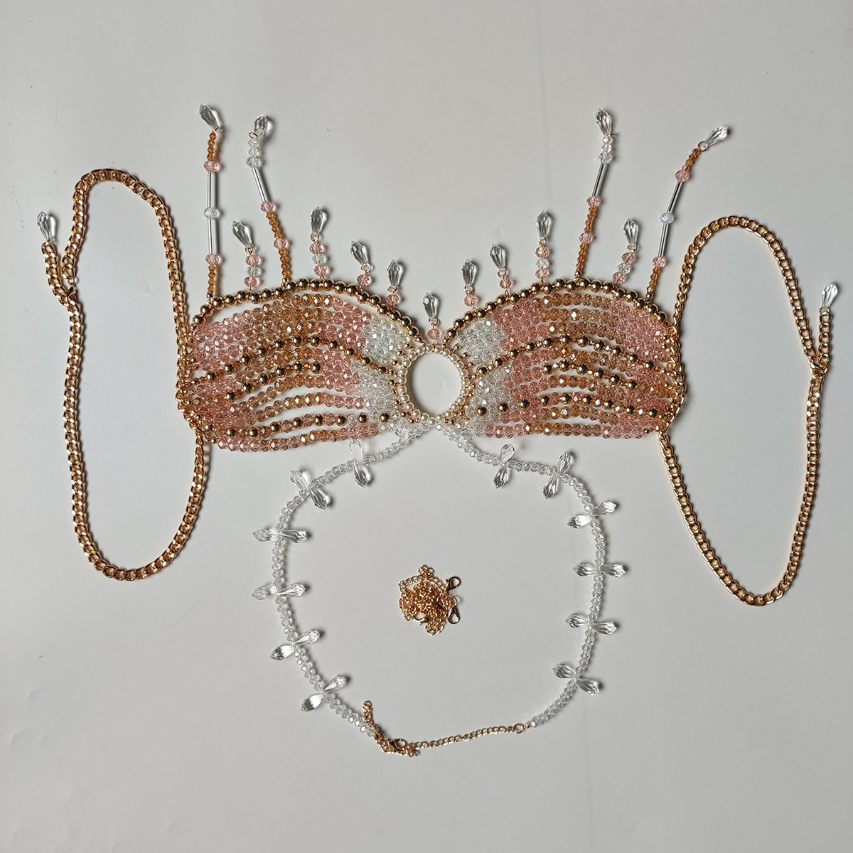 Halter crystal beaded tassels hollow out crop top