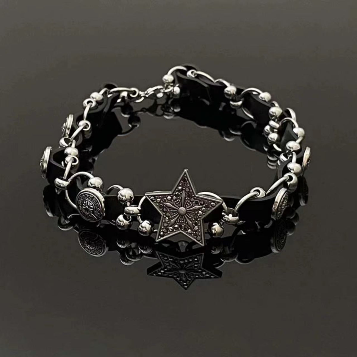 Star decor PU leather adjustable choker necklace