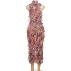 Sleeveless textured ruffle midi dress