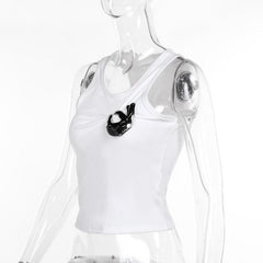 Metal applique ruched solid tank top