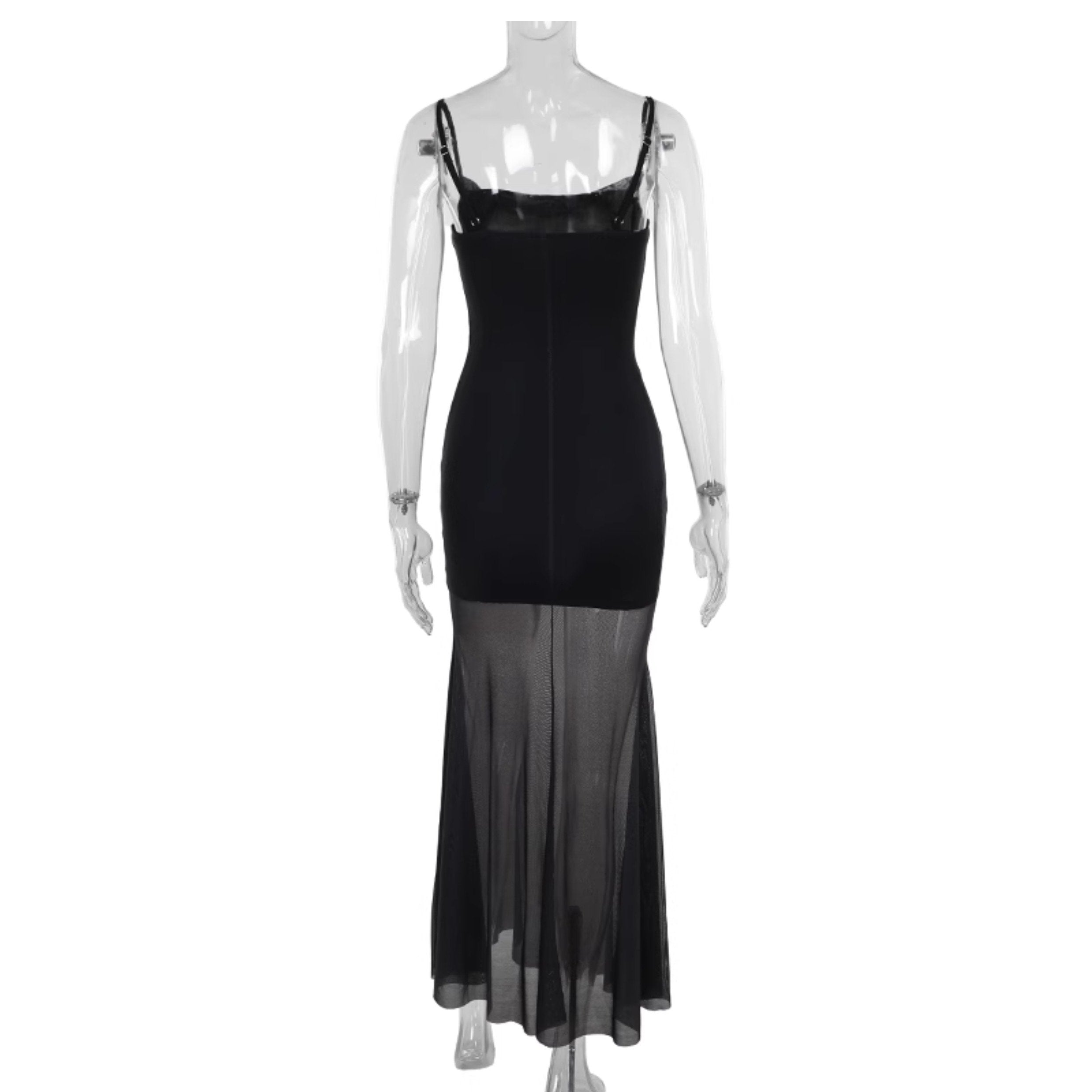 Human skeleton print mesh cami maxi dress