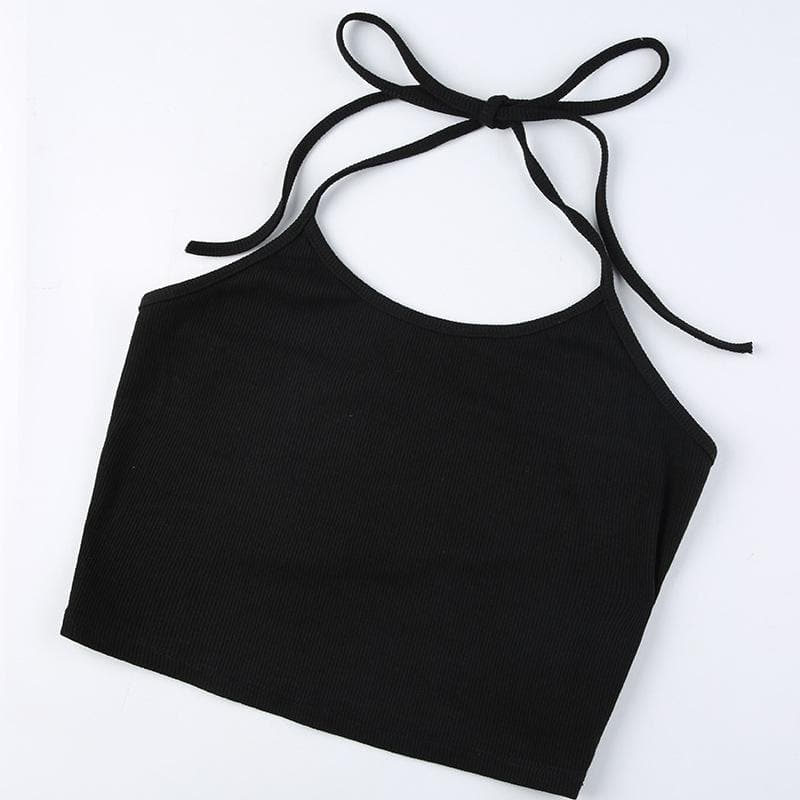 Button stitch long sleeve gloves contrast halter 2 piece crop top