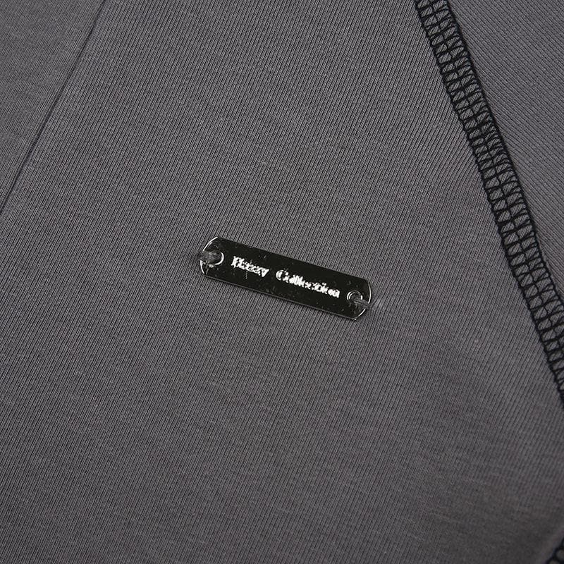Zip-up long sleeve stitch solid high neck top