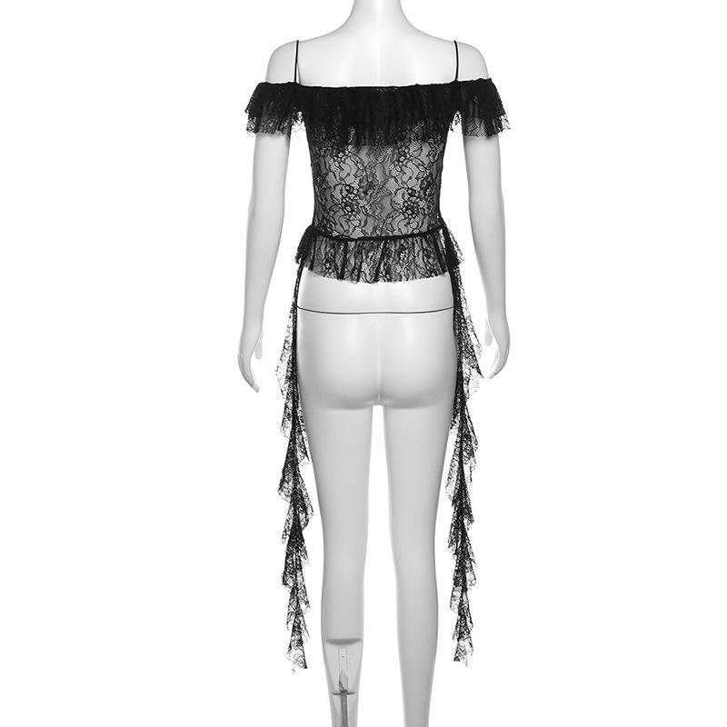 Off shoulder lace ruffle hollow out top