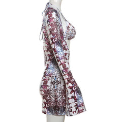 Halter long sleeve abstract 2 piece mini dress