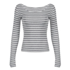 Long sleeve off shoulder striped top