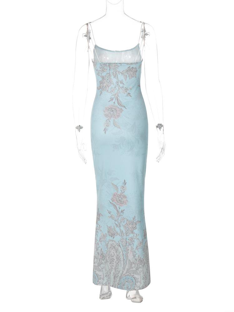 Flower print spaghetti strap cami maxi dress
