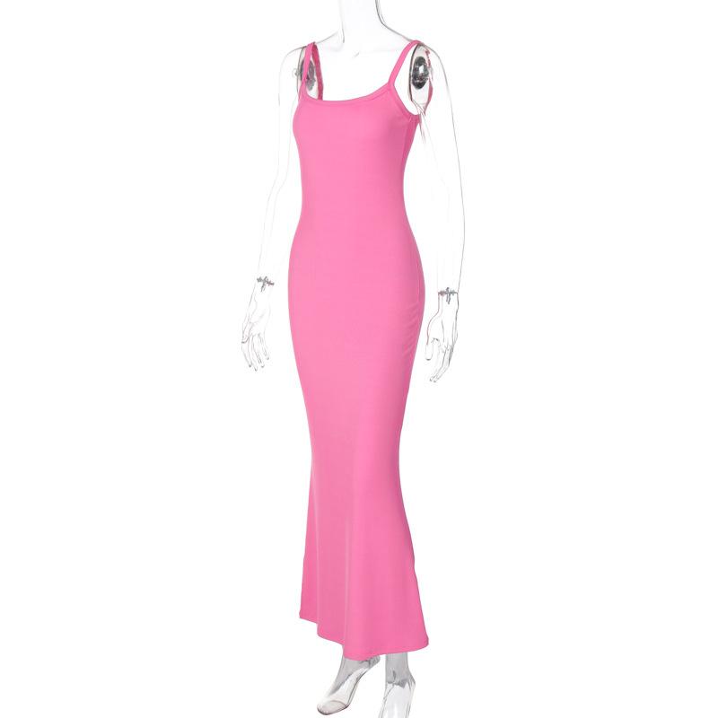 U neck ribbed solid cami maxi dress
