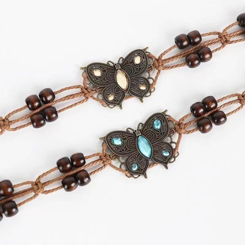 Butterfly rhinestone beaded knotted waist chain