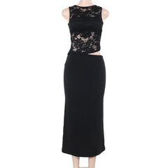 Sleeveless lace hollow out maxi dress