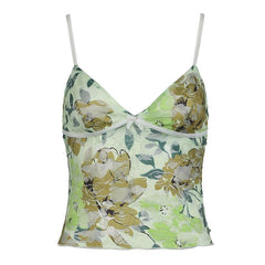 V neck mesh bowknot print cami top