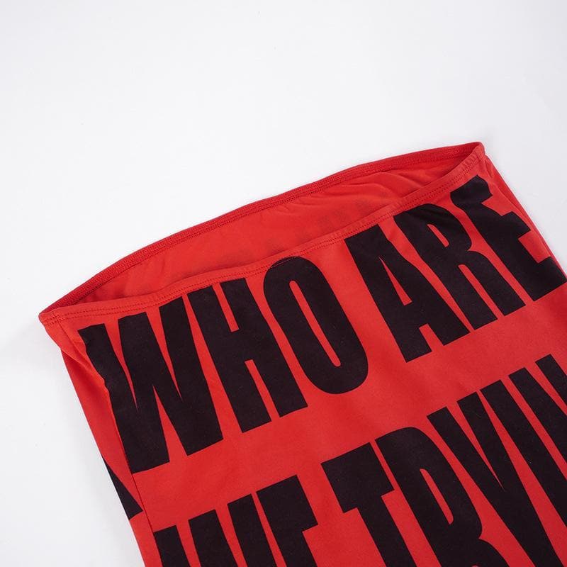 Sleeveless contrast print backless tube mini dress  | red tango dress