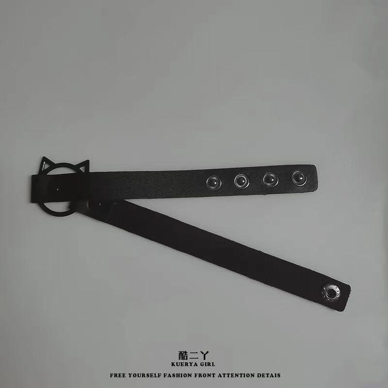 PU leather rivet o ring metal chain necklace