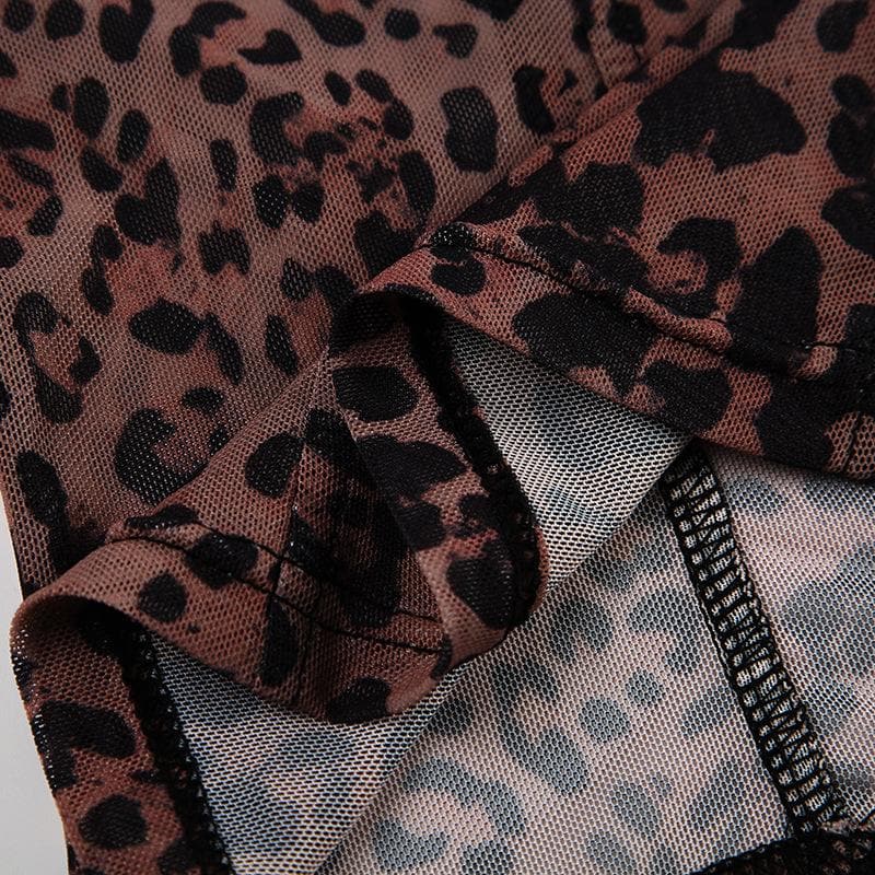 Bowknot ruffle leopard print mesh cami top