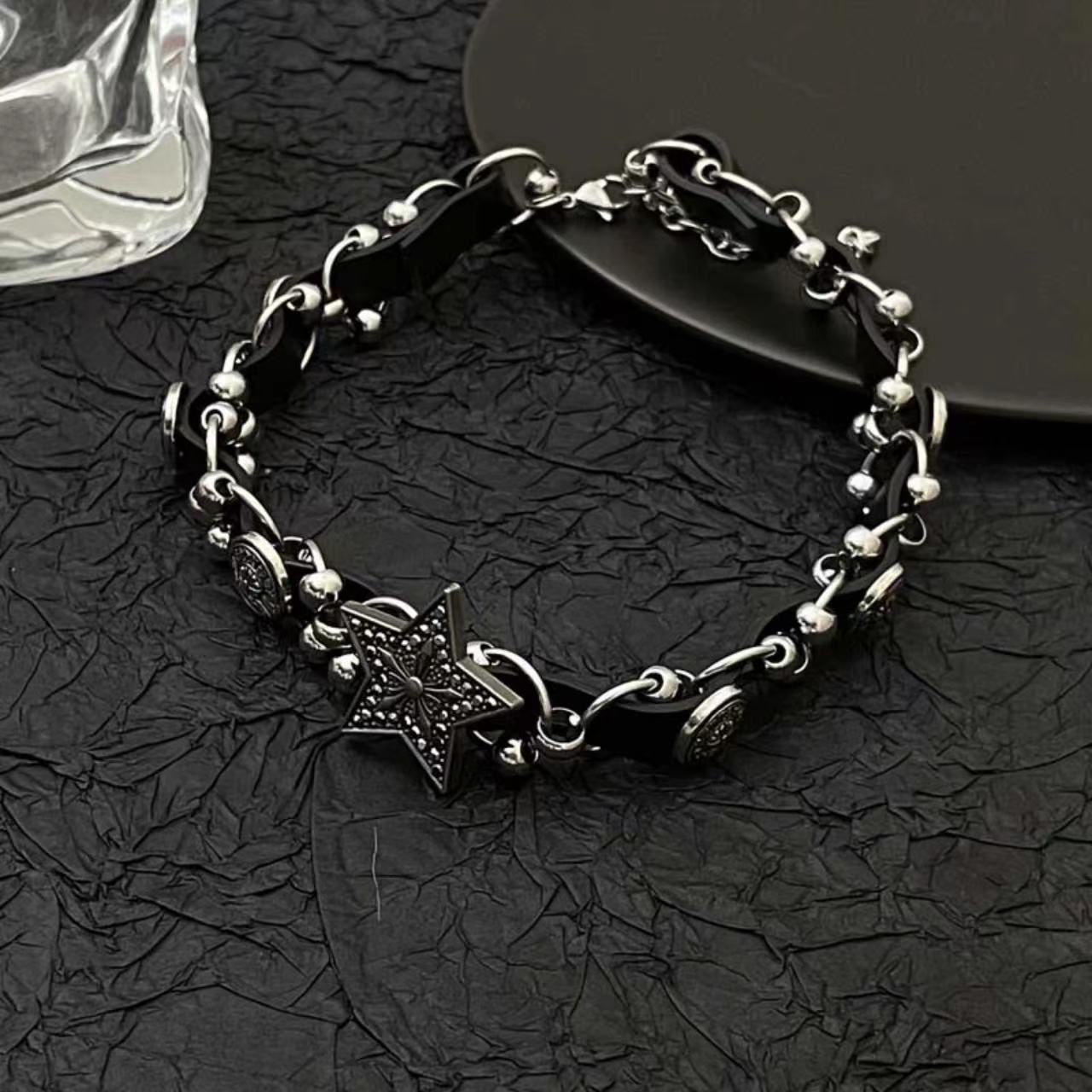 Star decor PU leather adjustable choker necklace