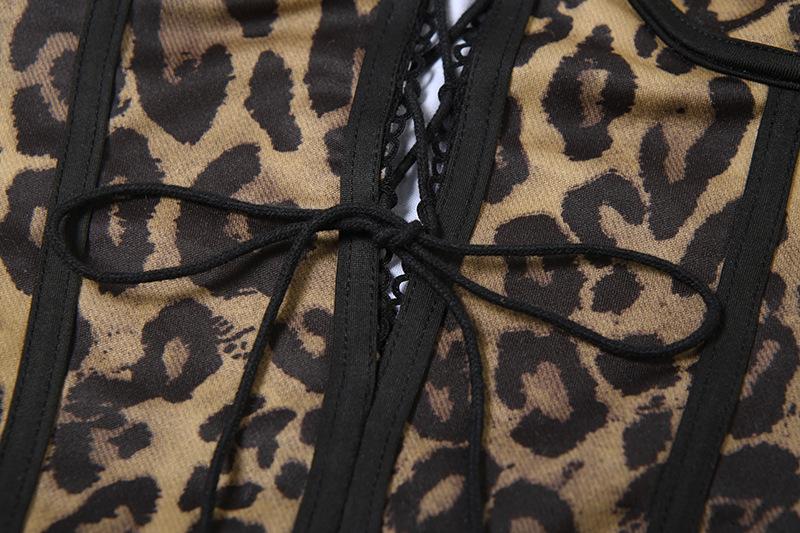 Leopard print mesh lace up cami maxi dress