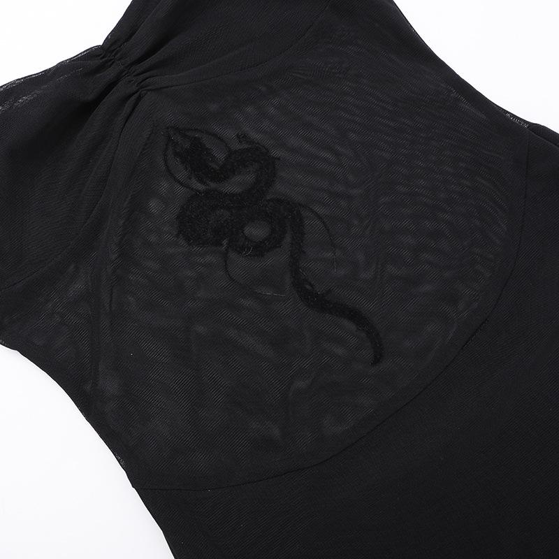Sheer mesh dragon print ruched cami midi dress  | samba dress