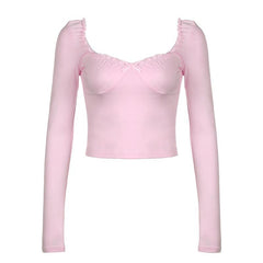 Long sleeve bowknot sweetheart neck ruffle top