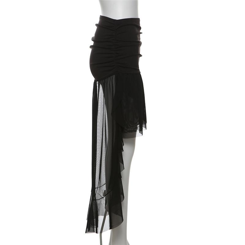 Ruched ruffle mesh mini skirt