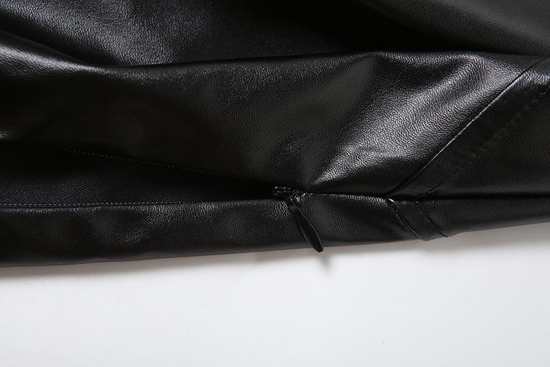 PU leather patchwork irregular midi skirt
