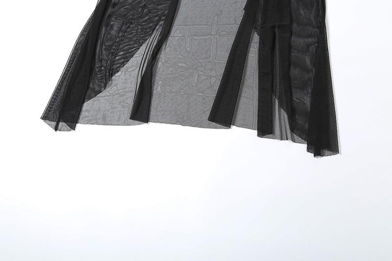 Long flared sleeve mesh maxi dress