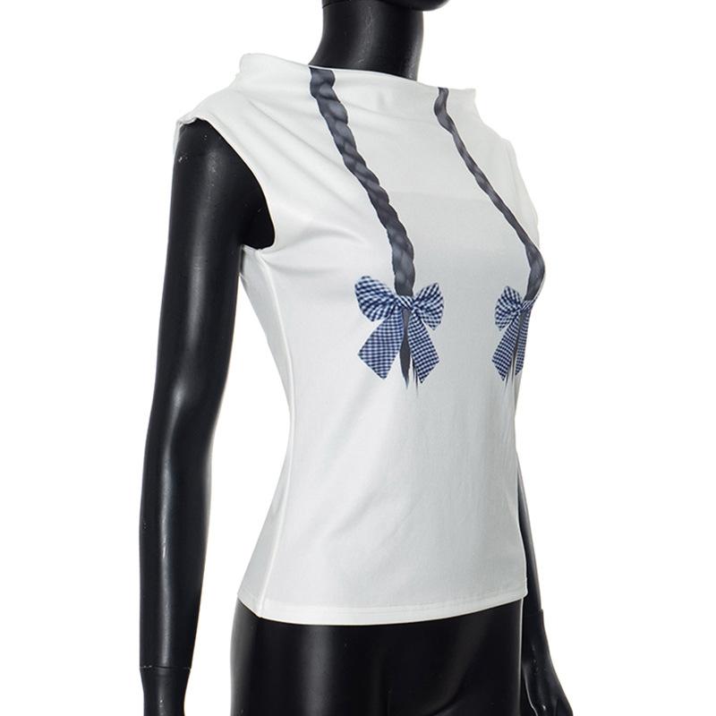 Cap sleeve braid print contrast top