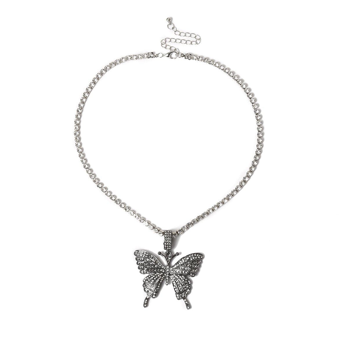 Butterfly pendant rhinestone necklace