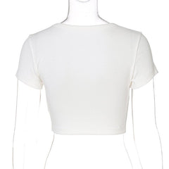 print short sleeve crewneck crop top