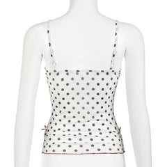 V neck polka dot print mesh bowknot cami top