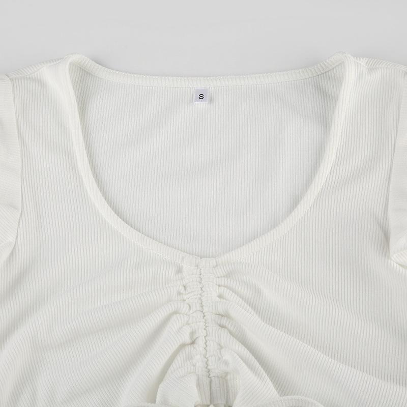 Cap sleeve drawstring ruched ribbed crop top
