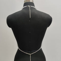 Halter beaded flower pattern backless top