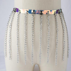 PU leather metal chain tassels belt