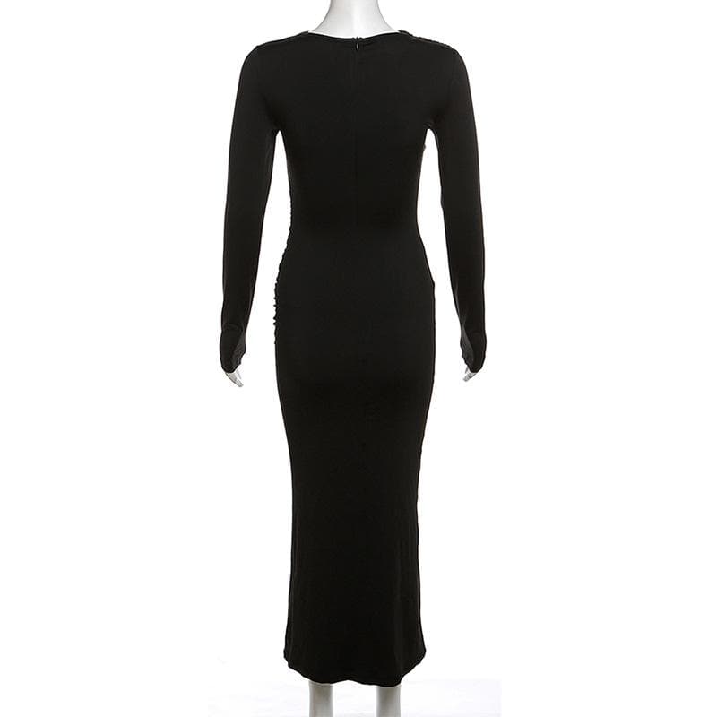 Ruched solid long sleeve zip-up maxi dress  | red tango dress