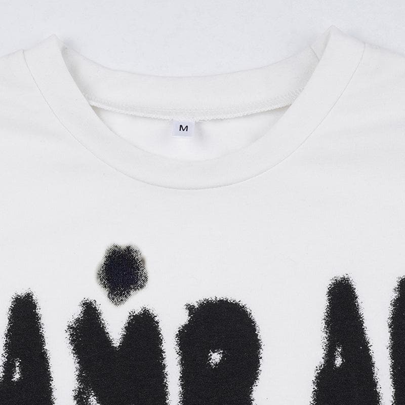Cap sleeve crewneck "iAM BAD FUN OFF" pattern crop top