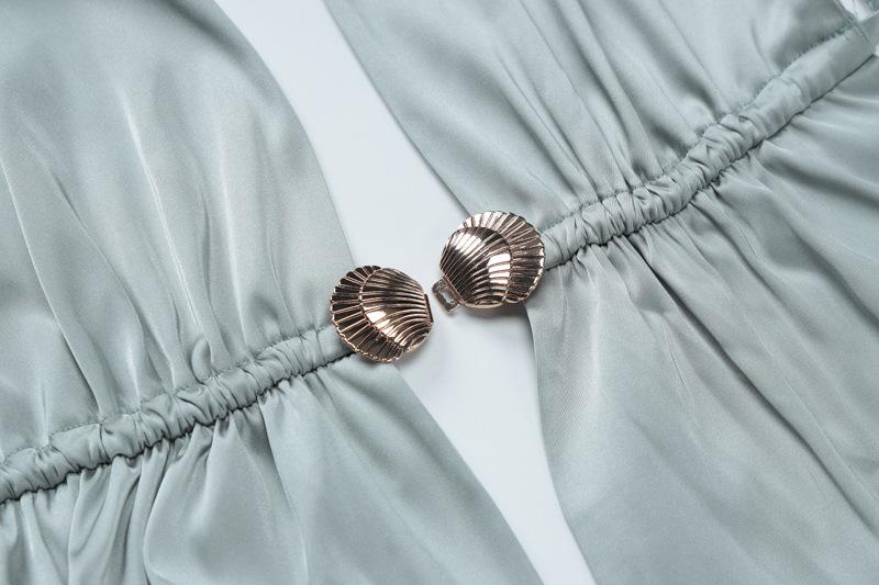Halter metal button satin backless maxi skirt set