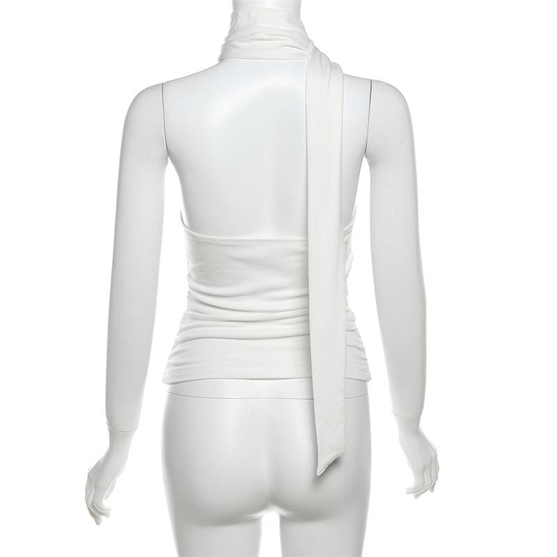 Halter cowl neck ruched backless top