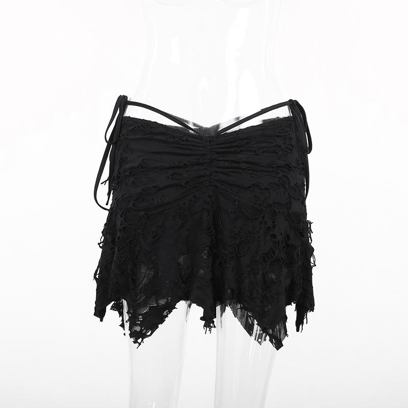 Ruched ripped knotted textured mini skirt