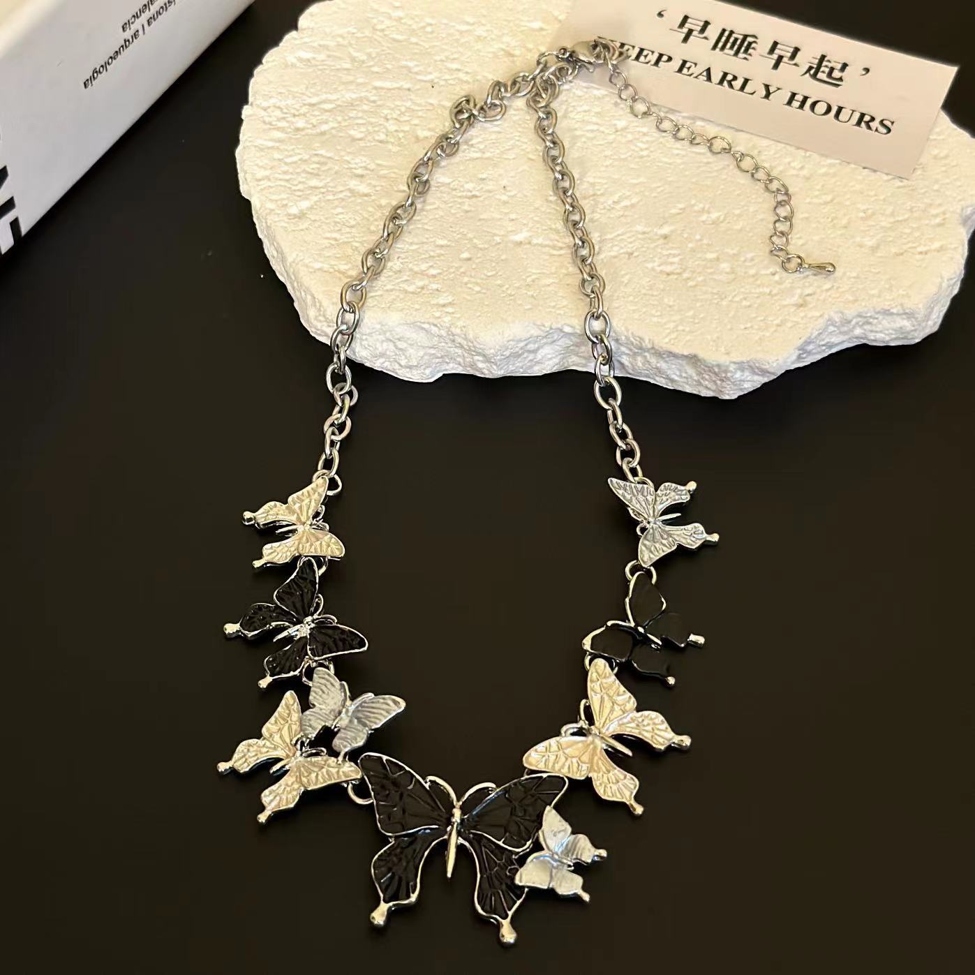 Multicolor butterfly metal chain necklace