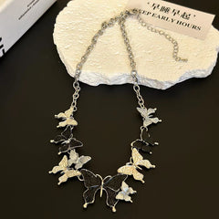 Multicolor butterfly metal chain necklace