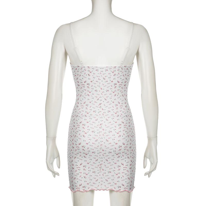Textured print flower applique ruffle cami mini dress