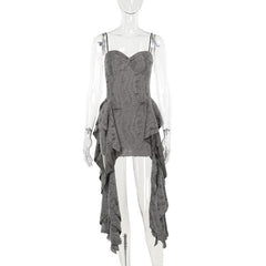Textured ruffle ruched cami mini dress