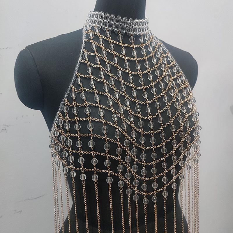 Halter hollow out metal chain backless top