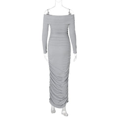 Long sleeve off shoulder ruched maxi dress