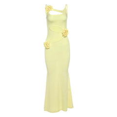 Hollow out rose applique solid cami maxi dress