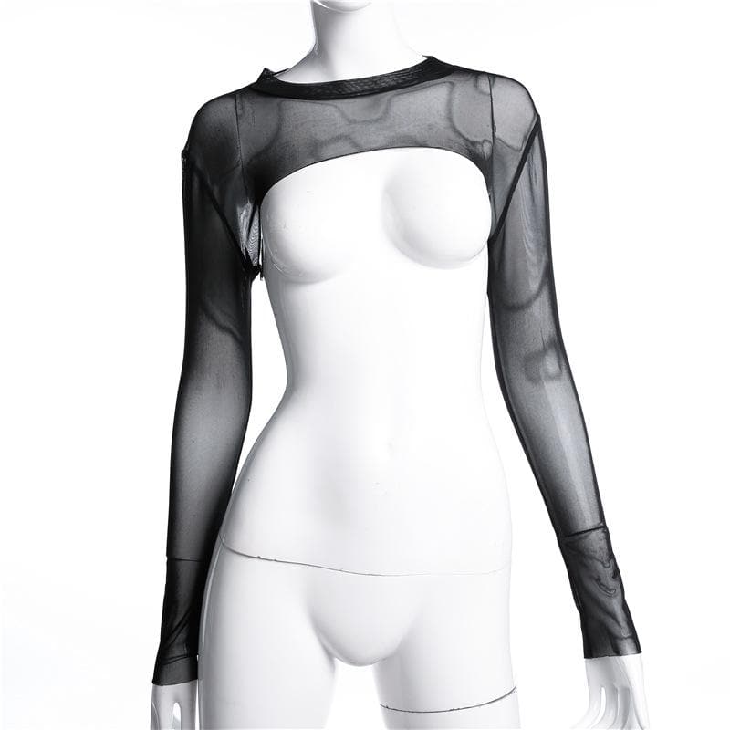 Sheer mesh long sleeve shrug